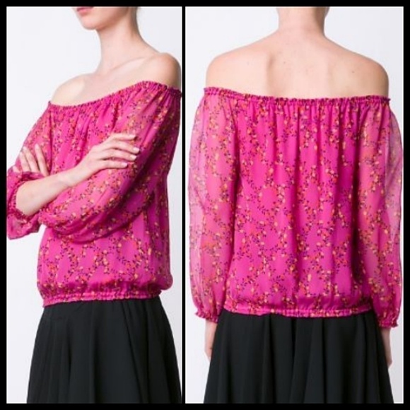 Diane von Furstenberg Off-the-shoulder Silk Pink Floral Top Small - Picture 6 of 7